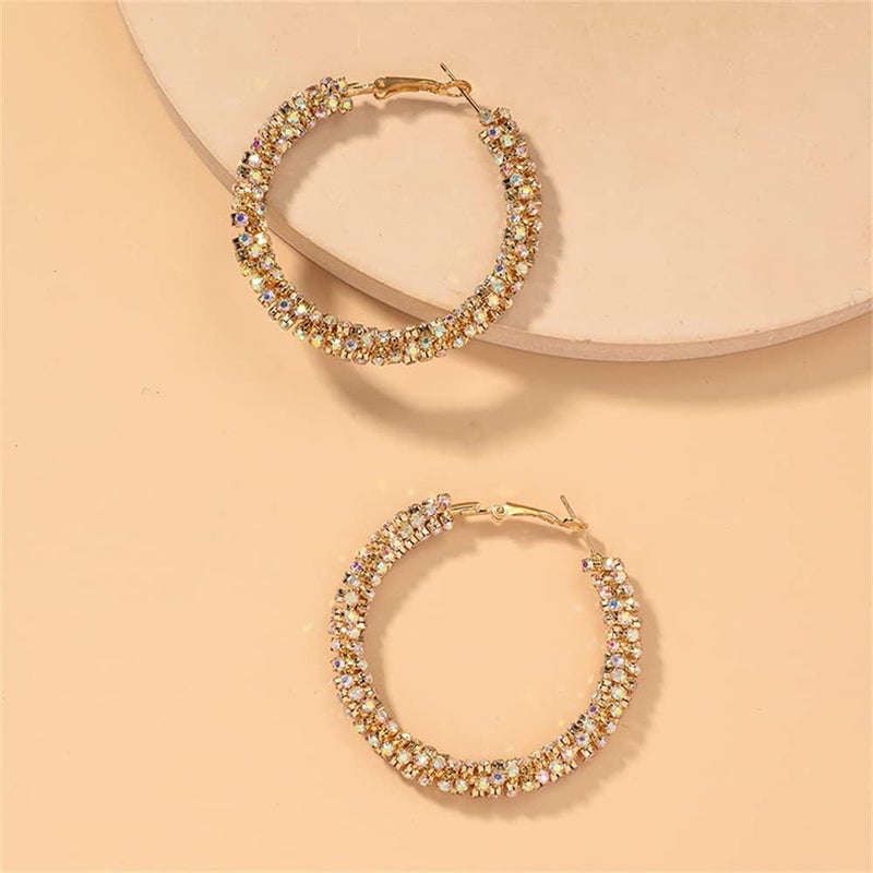 Dtja Shiny Big Hoop Earrings for Women Girls Boho Rhinestone Wrapped Hoops Dangle Huggie Earring Lightweight Comfortable Sparkle Wedding Christmas Birthday Jewelry Gifts 50mm - Image 5